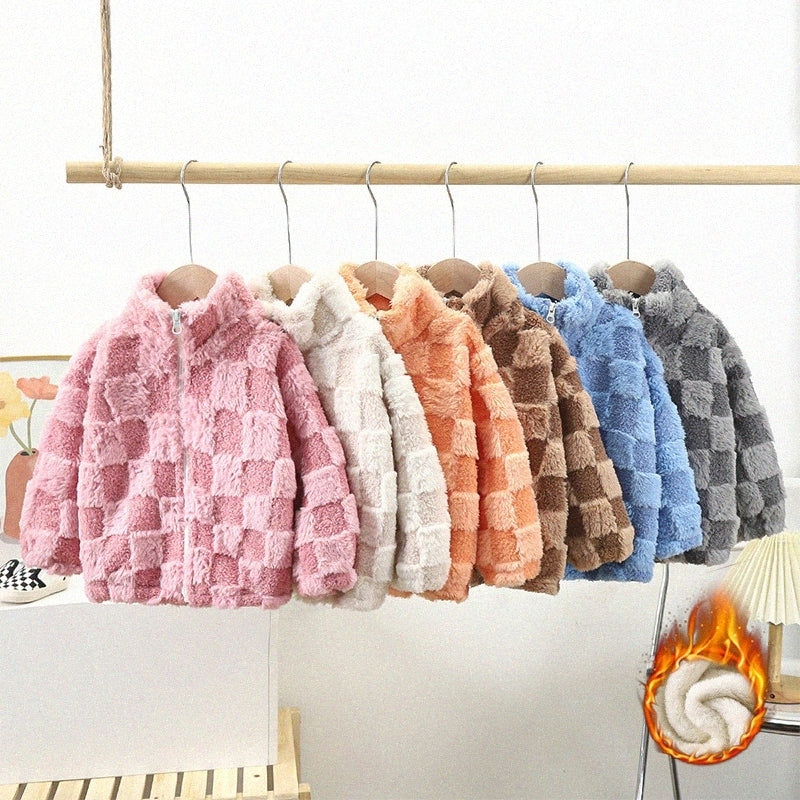 Kids Clothes Plush Jackets Winter Thickened Cardigan Coats Boys Girls Warm Outwears Toddler Youth Children Clothing Pink Blue Grey Coffee X4Jz#