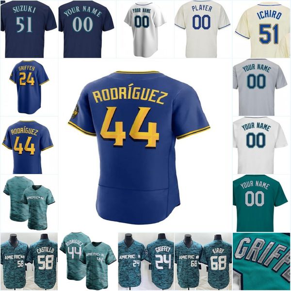 All-Star Game Julio Rodriguez Baseball Jersey Ken Griffey Jr Ichiro Suzuki Luis Castillo George Kirby Eugenio Suarez Robbie Ray Kolten Wong
