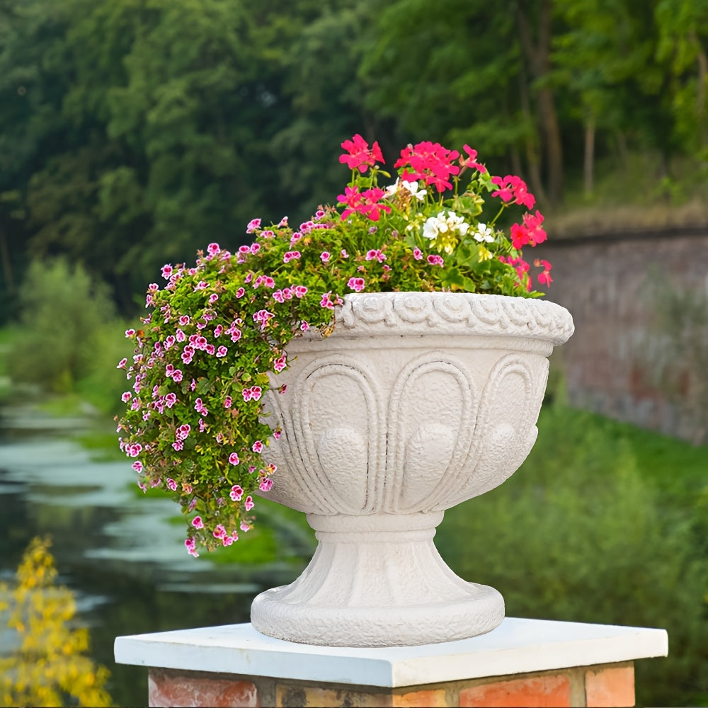 TEMU 10" Elegant European-style Resin Planter With Drainage Hole - Classic , Portable With Handles, Roses, Lavender, Succulents & Flowers,