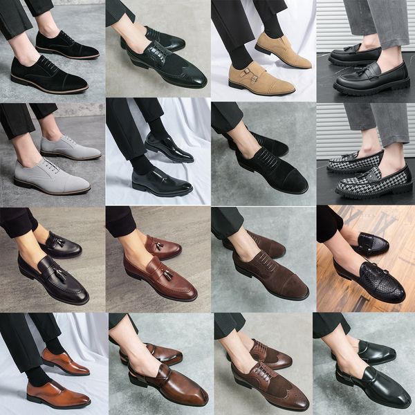 High-quality Men Pointed Toe Leather Shoes English style Colorblocking Slippers Loafers Luxury Business Office Formal Shoes Casual Leather S
