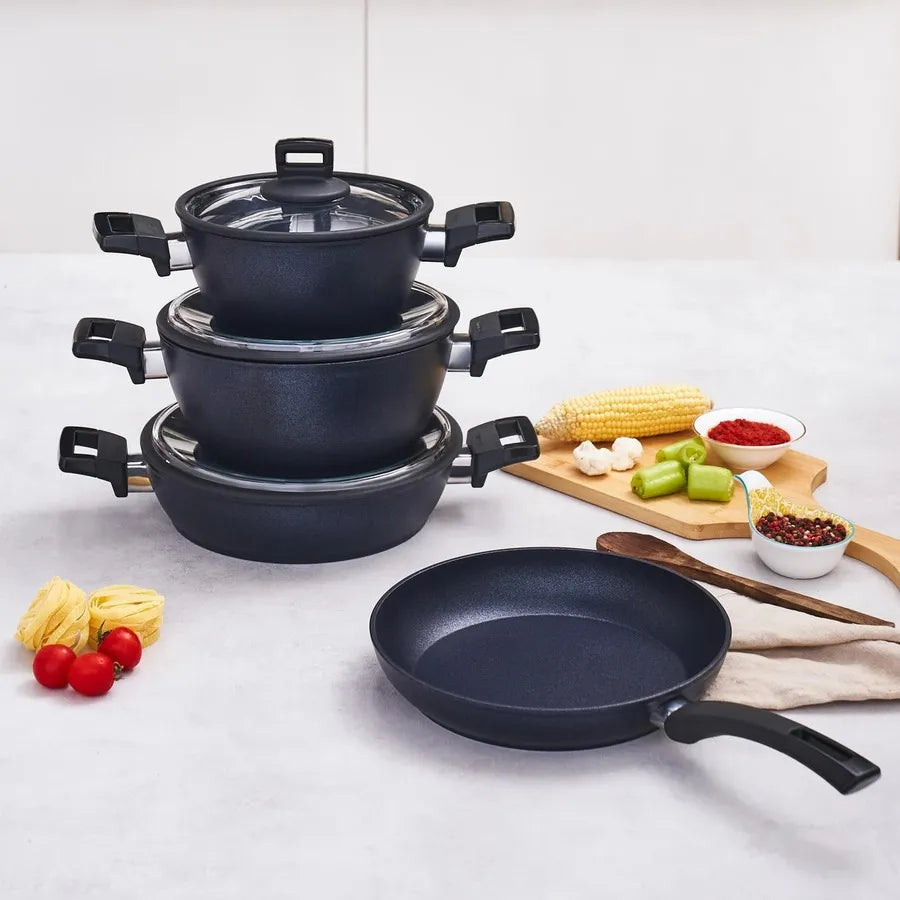 Karaca BioDiamond Powerful Plus 7-Piece Non-Stick Cookware Set, Black