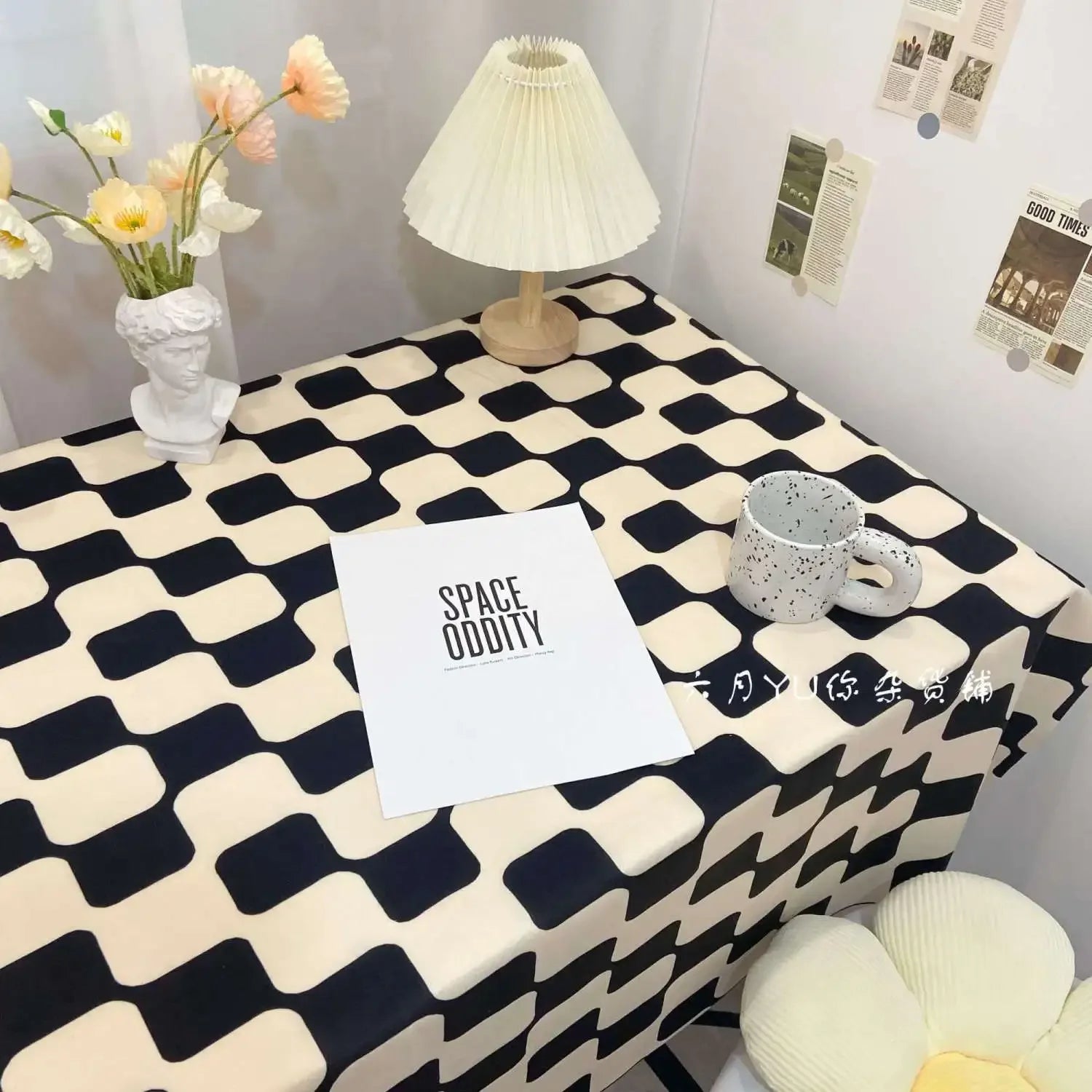 Ins Style Tablecloth Retro Checkerboard Coffee Table Bedroom Cloth Atmosphere Rectangular Cloth NKRF01