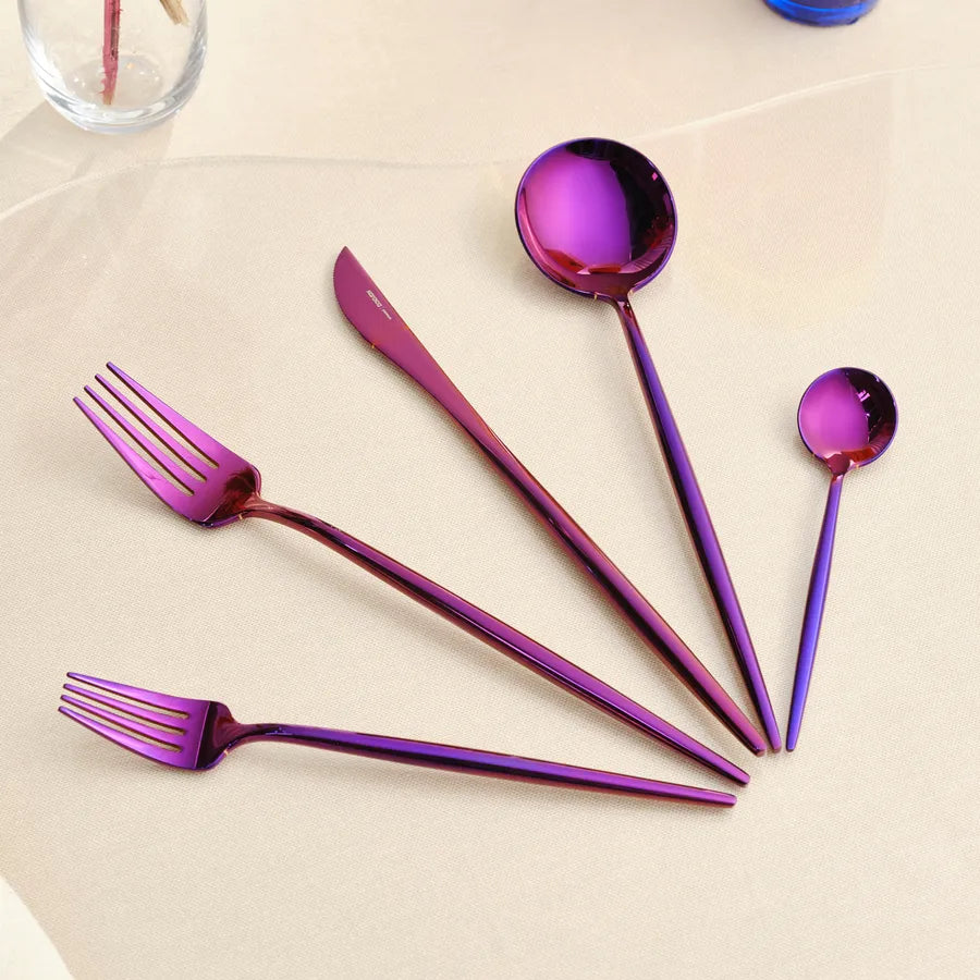 Karaca Jupiter 30-Piece Stainless Steel Cutlery Set for 6 People, Shiny Purple