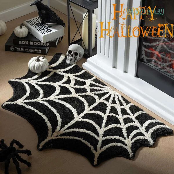Black Spider Web Halloween Rug Bathroom Rug for Halloween Decor Spooky Gothic Bath Mat Non-Slip Tufted Mat for Front Door Living 3 88d