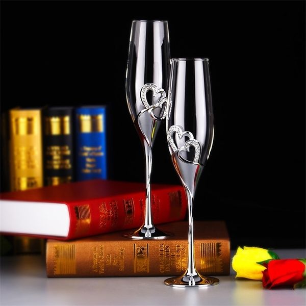 Crystal diamond heart-shaped Champagne Cup Set bubble goblet Glass Wedding Gift pair wine glasses 241231