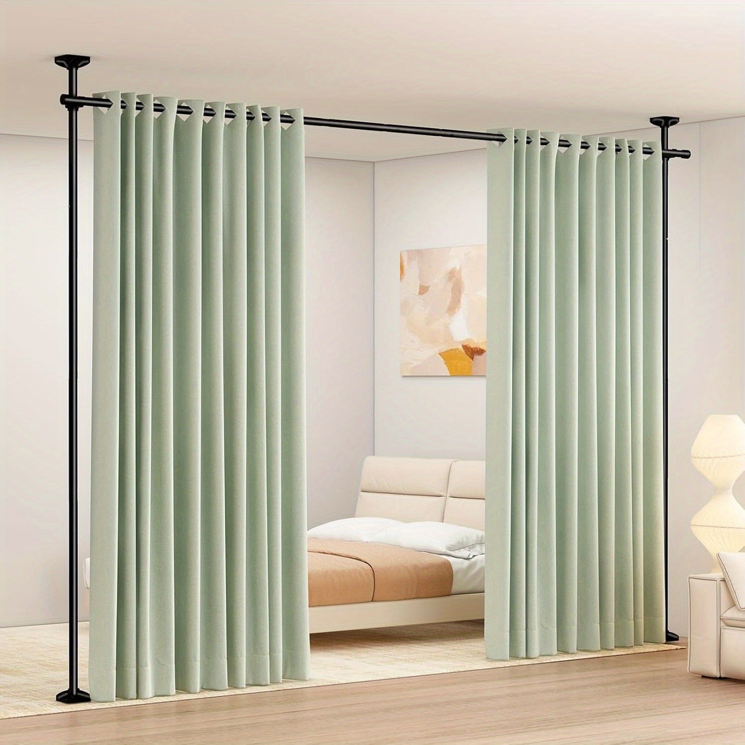 TEMU Adjustable Tension Rod For Room Divider Curtains - Heavy-duty Floor-to-ceiling Height Range 4-10ft, Width 28-70in - Temporary Privacy Space