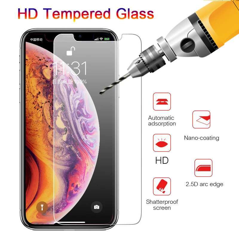 9H Protective for IPhone 11 Pro 2019 X XR XS MAX 7 8 6 S 6S Plus 5 5S 5C SE 4 4S Tempered Glass Screen Protector Film