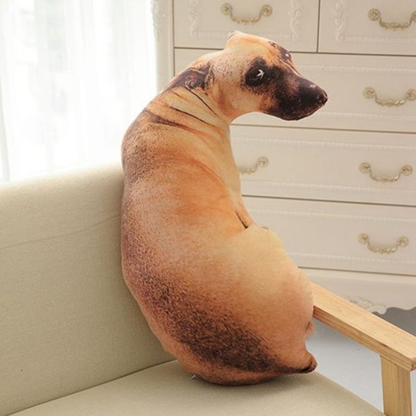 Plush Dolls 3D Cute Bend Dog Printed Throw Pillow Lifelike Animal Funny Dog Head Cosplay Children Favorite Toy Cushion for Home 230320
