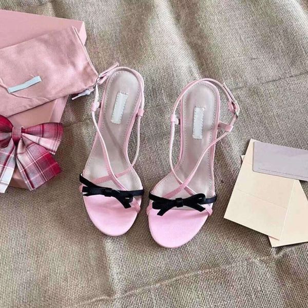 Luxury Designer Casual Brand Pink One-Piece Sandals With Exposed Toes, Butterfly Bow, French High Heels, And Cool Slippers For Women 24 Summ