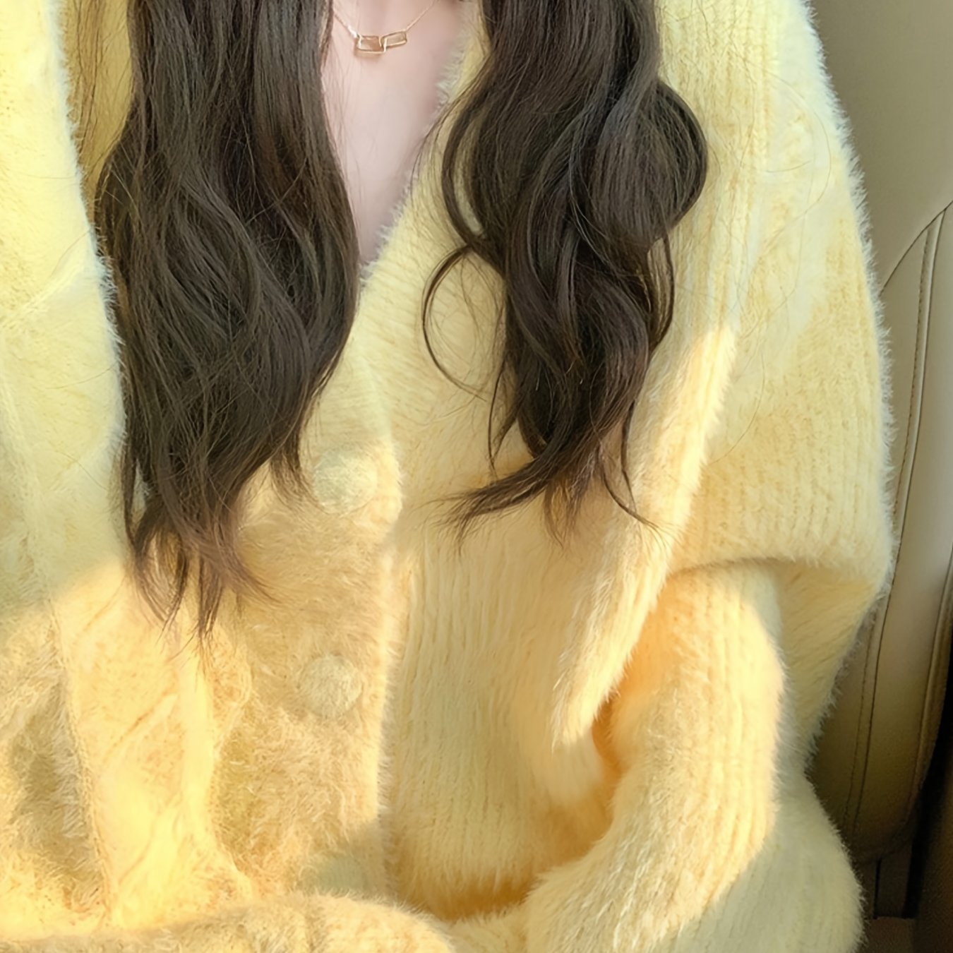 TEMU Women's Cozy Fleece Cardigan - Soft V-neck Sweater With Button Front, Long Sleeves, And Ribbed Cuffs - Perfect For Fall And Winter, Casual Wear|