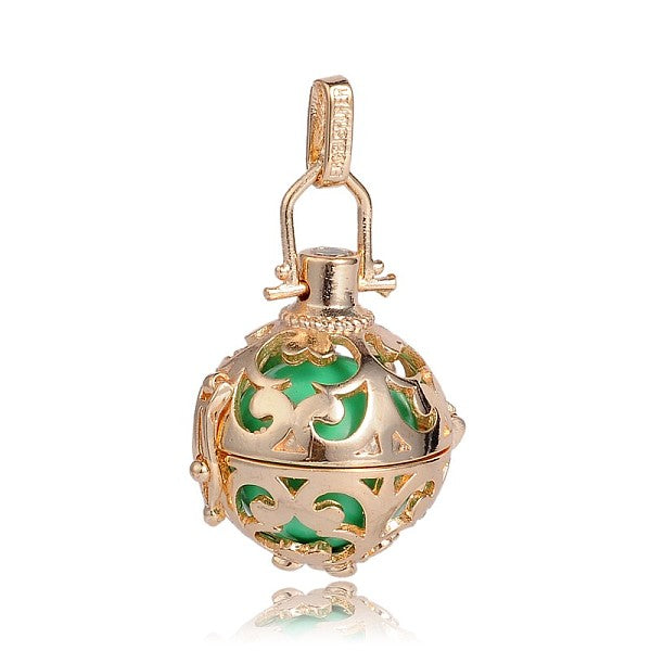 Golden Plated Brass Hollow Round Cage Pendants