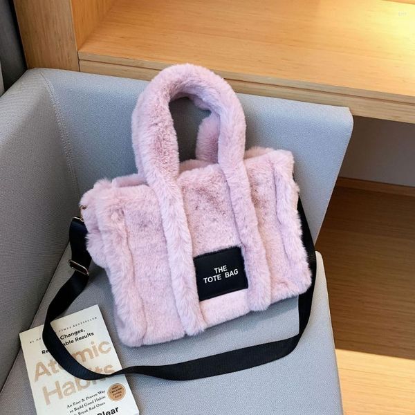 Totes Furry Bag Women Large Capacity Shoulder Handbag Winter Soft Plush Crossbody Bags Vintage Female Warm Shopper Purses