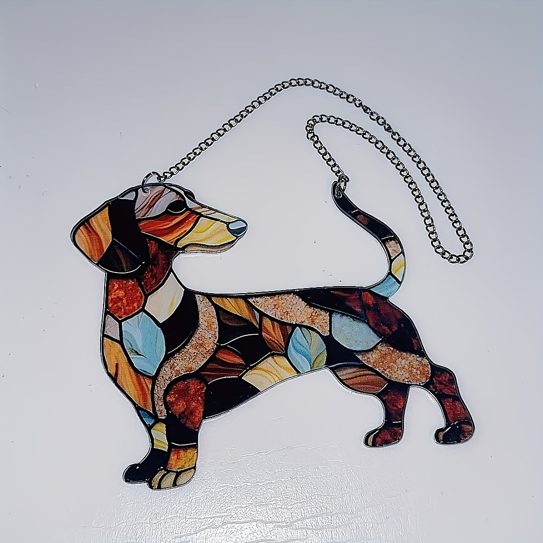 TEMU 2d Retro Color Dachshund Acrylic Window Decoration Pendant, Holiday Party Decoration Pendant, Car Interior