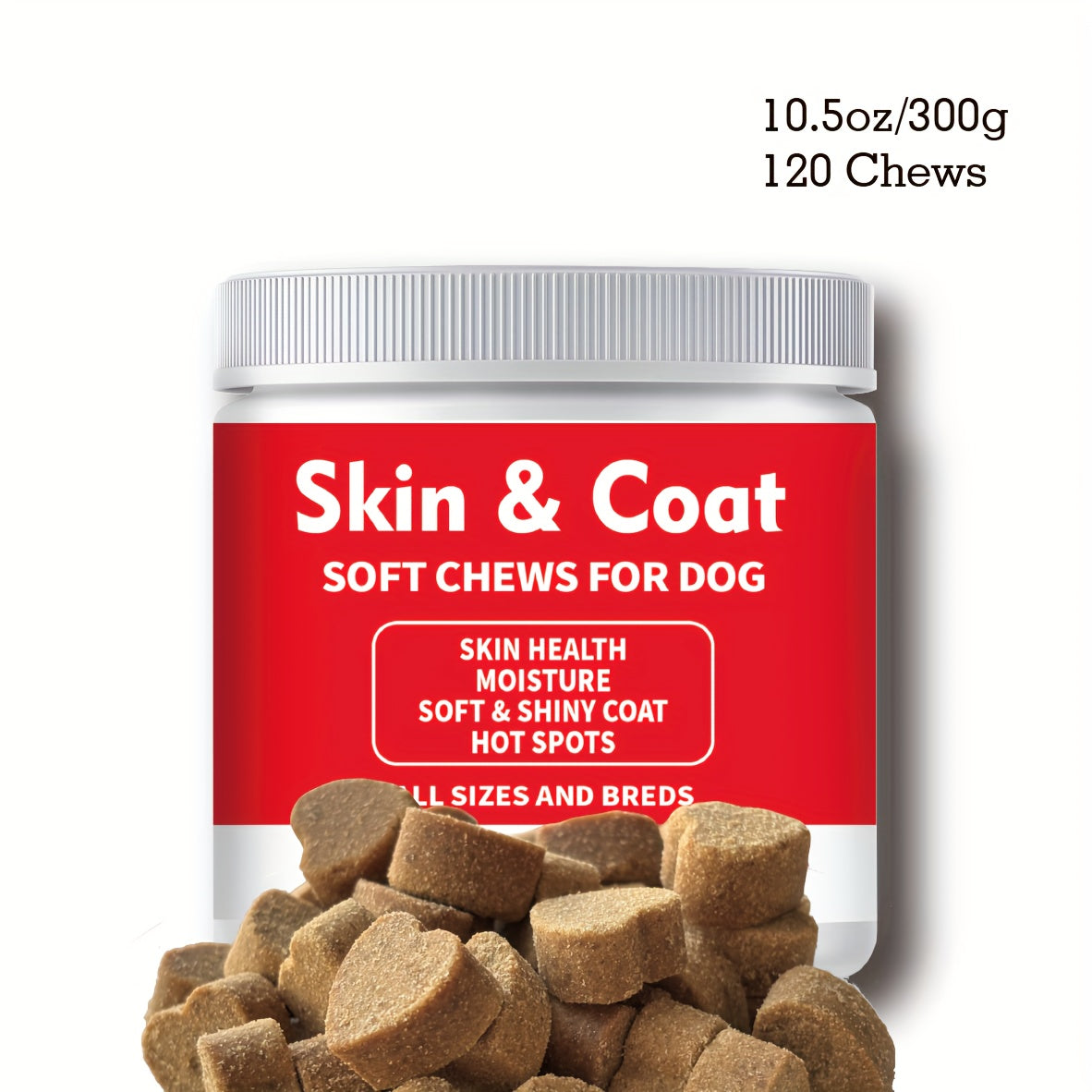 TEMU Salmon Oil Chews For Dogs - Beige & Coat Support With -3 Epa-dha, Shedding Control + Supplement, 120