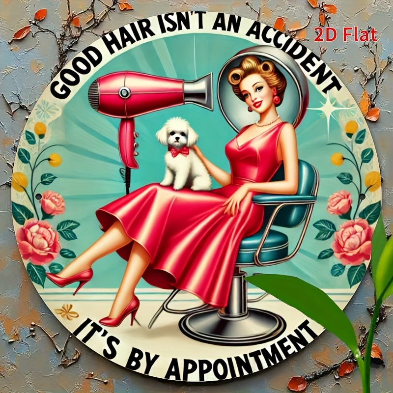 TEMU 2d Flat Printing, Room Decoration 1 Vintage Round Iron Hairstylist Logo, 7.8 Inches - Beautiful Hair Is Not Wall Decoration, Family Aesthetics,