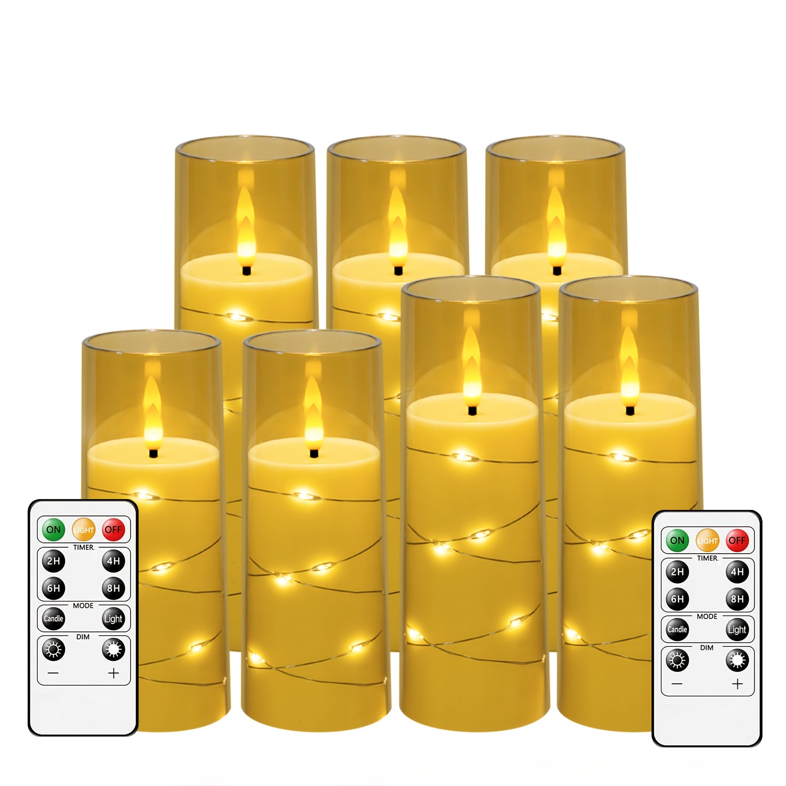 TEMU 7pcs Embedded Star Shaped Led Flameless Candles With Timer And Remote Control, Acrylic Led Cylindrical Candles Flashing, Suitable For Holiday