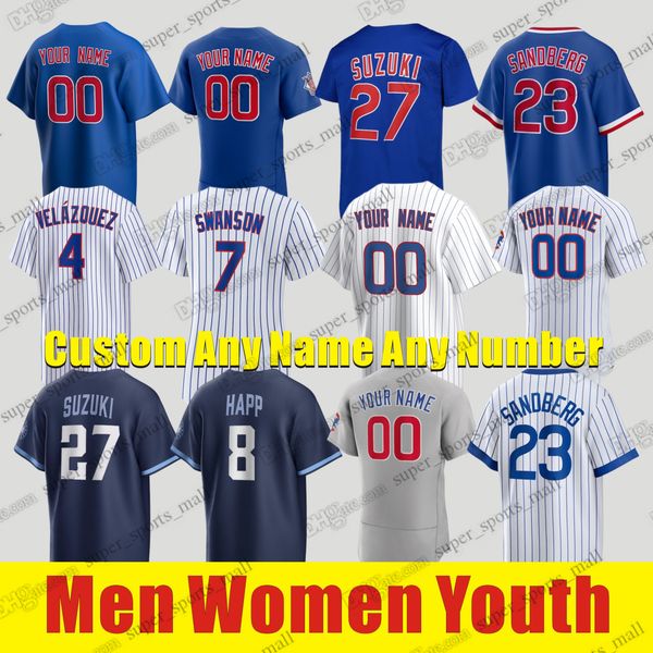 S-6XL Seiya Suzuki Baseball Jersey Ian Happ Dansby Swanson Ernie Banks Ryne Sandberg Adbert Alzolay Javier Assad Barnhart Bellinger Boxberge