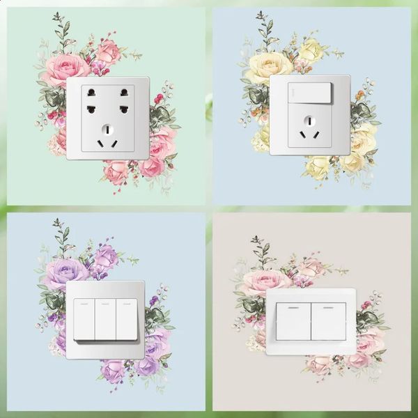 Romantic flower switch wall sticker PVC detachable home living room Bedroom decoration Home decal 241119
