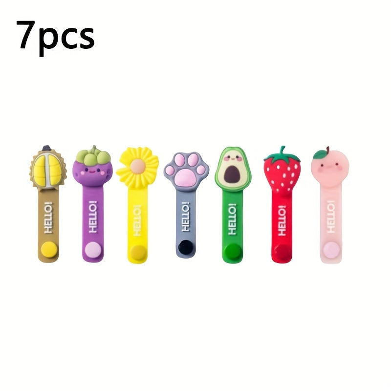 TEMU 7pcs Colorful Silicone Cable Clips, Reusable, Folding, Headphone Winder, Cable , Data Cable Organizer, Fun Cartoon Cable Ties, Cable Winder