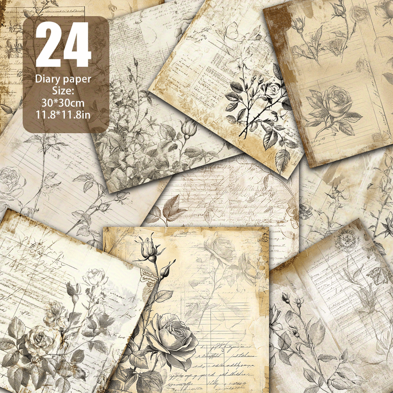 TEMU Faded & Plant Drawings - 24 Sheets Of Antique-style Brown Paper, 11.8"x12.6" - Scrapbooking, Historical Documents, And Artistic Decorations,