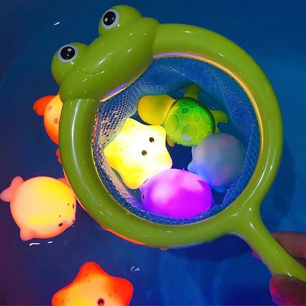 Baby Bath Toys Baby Cute Animal Bathing Toy Swimming Water LED Light Toy Soft Rubber Float Induced Glow Frog Children Play Fun Gift CL250113