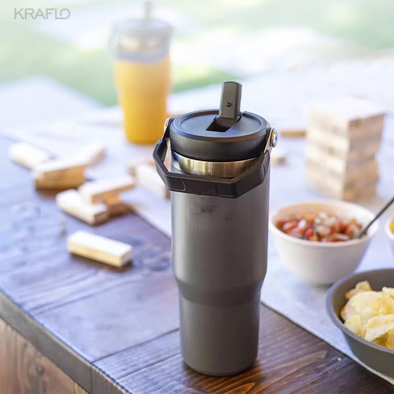 30oz 304 stainless steel water cup Double Walled iced Coffee Mugs Egg Wine Cup With built-in handle Kraflo drinkware insulated mug