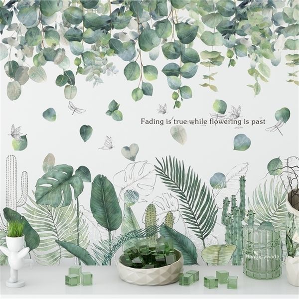 18 styles Green Leaf Wall Stickers for Living room Bedroom Sofa Background Decor Tropical plants Decal Home Decoration 220607
