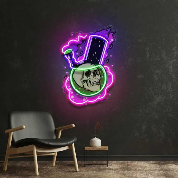Skull Neon Sign Custom Wall Art Decor Neon Bar Beer Club Pub Sign Personalized Aesthetic Birthday Gifts for Boys Game Room Home Y240817