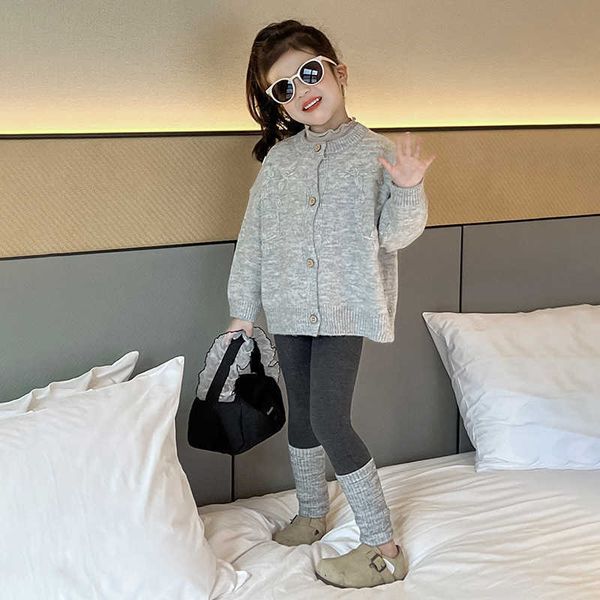 Girls Fashion Hook Flower Knitted Cardigan 2024 Autumn New Style Lace Collar Bottom Shirt Versatile Pants Set Trendy X241016