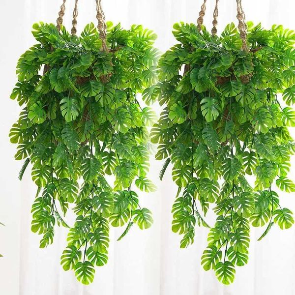 Simulation Plant Turtle Back Leaf Rattan Garland Plastic Plants Vine Artificial Willow Leaf Rattan Wall Hanging Garden DecorXJ241212