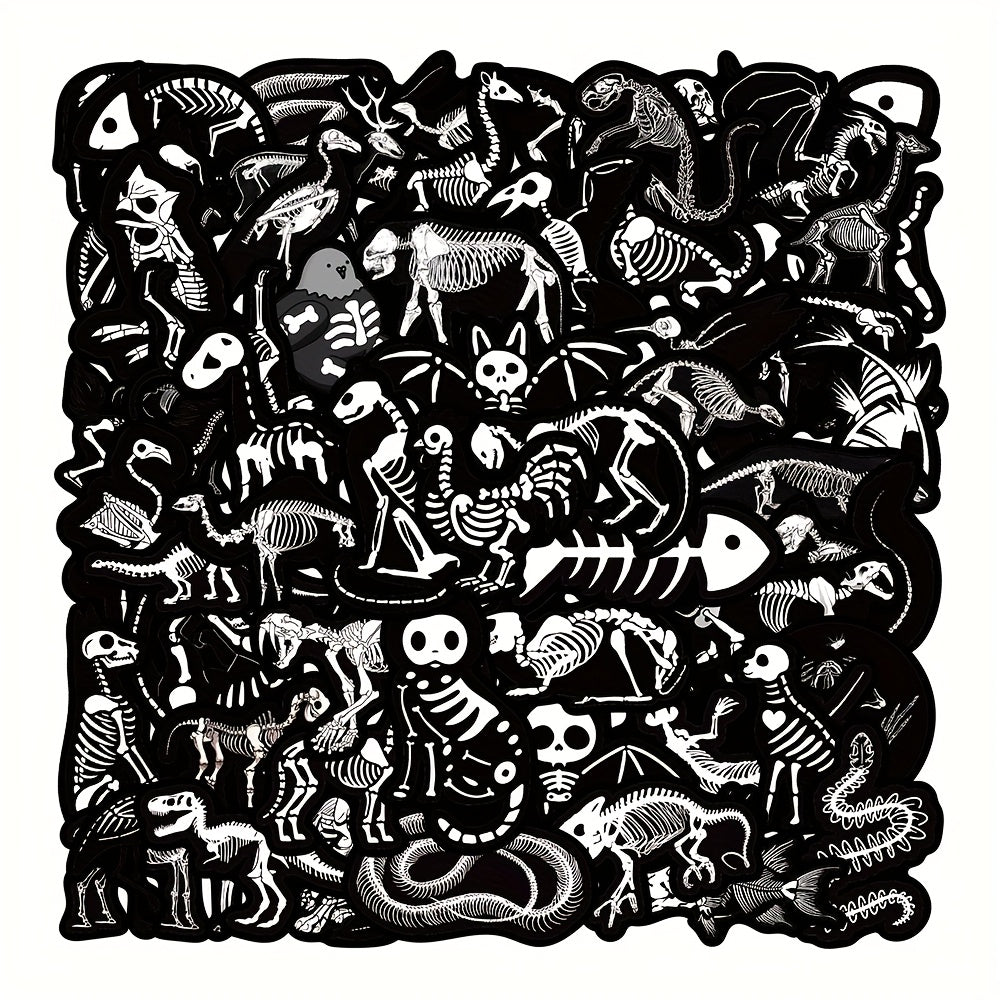 TEMU 50pcs Skeleton Animal Stickers - Waterproof, Reusable Pvc Decals For Phone Cases, Laptops, Luggage - Durable, , | Skeleton Design|glossy Finish,