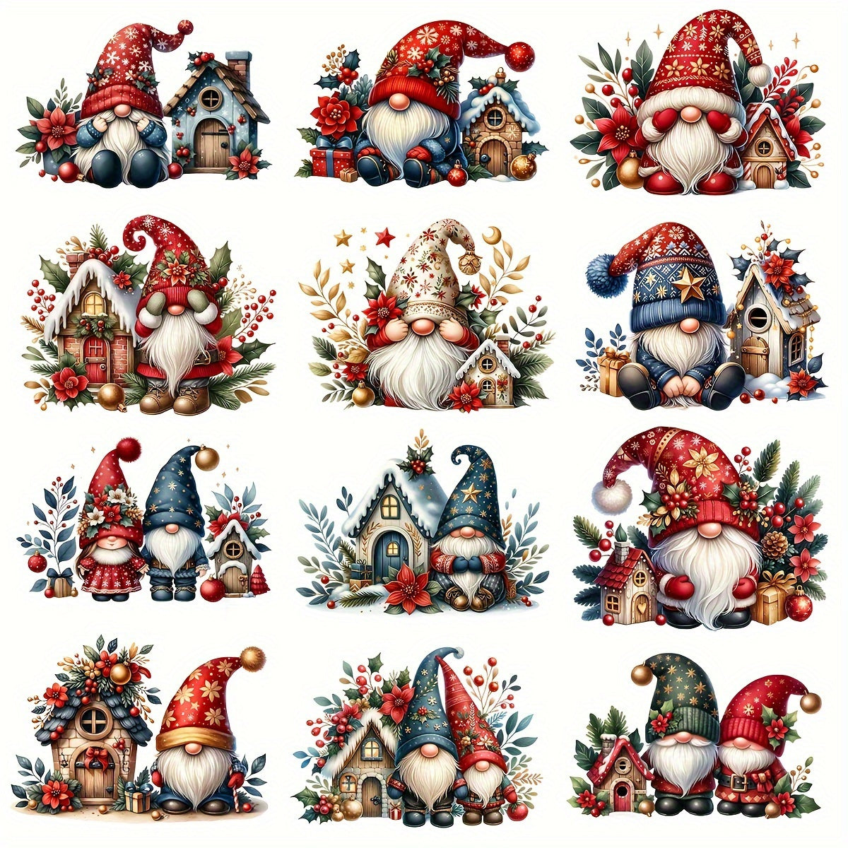 TEMU 12pcs Christmas Santa And Gnome Transfer - Waterproof Self-adhesive Vinyl For Mugs, Glassware, Laptops, Phone Cases - Festive