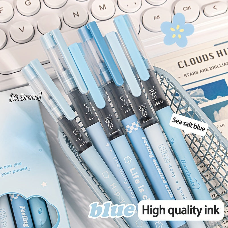 TEMU 6 Pack Of Sea Salt Bubble Rollerball Pens - High Quality Ink, Smooth Writing, Quick Drying, 0.5mm Point, Plastic Material, Suitable For Office