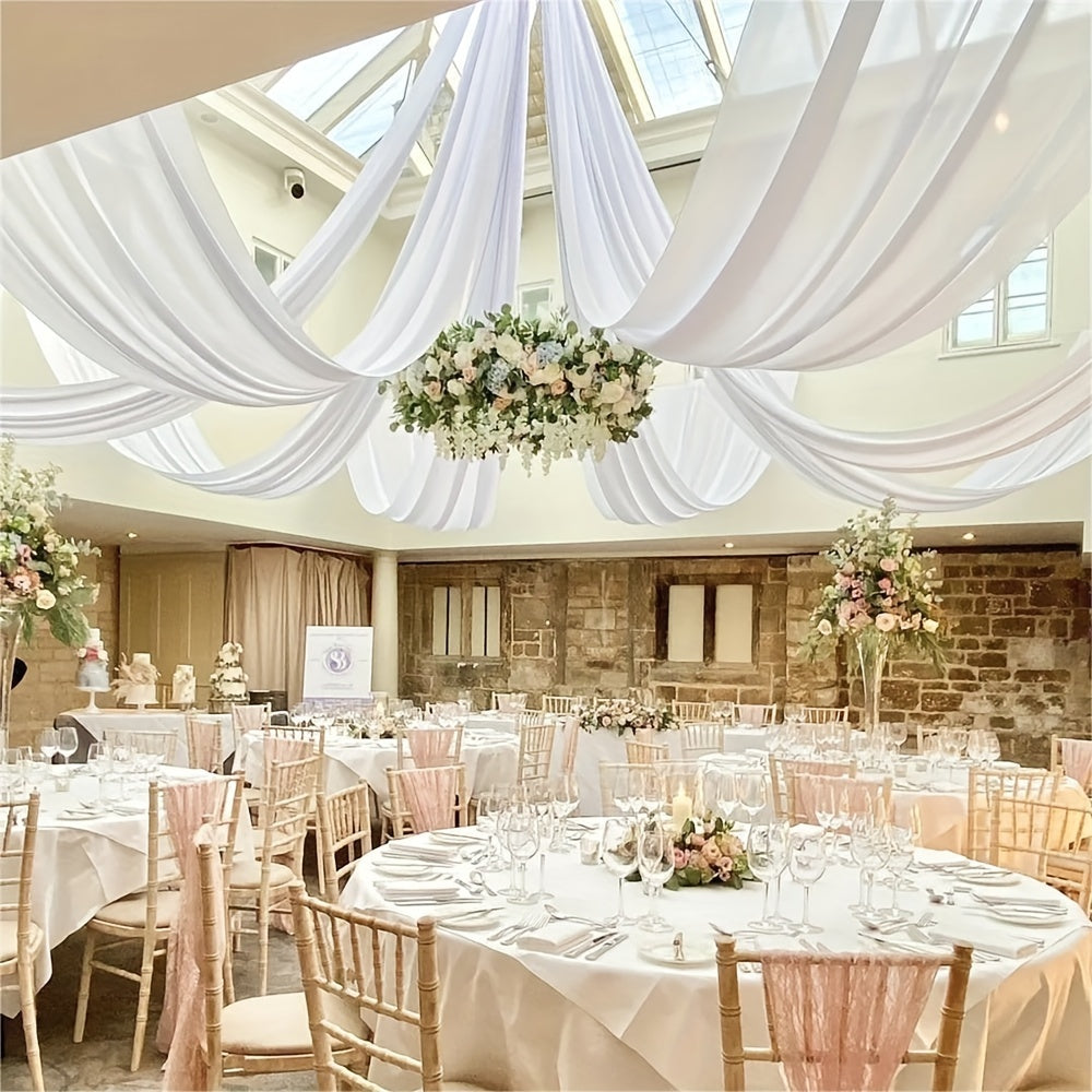 TEMU 6 Panels 5ftx10ft White Ceiling Drapes For Weddings Wedding Arch Draping Fabric Chiffon Curtain For Party Ceremony Stage Wedding Decoration