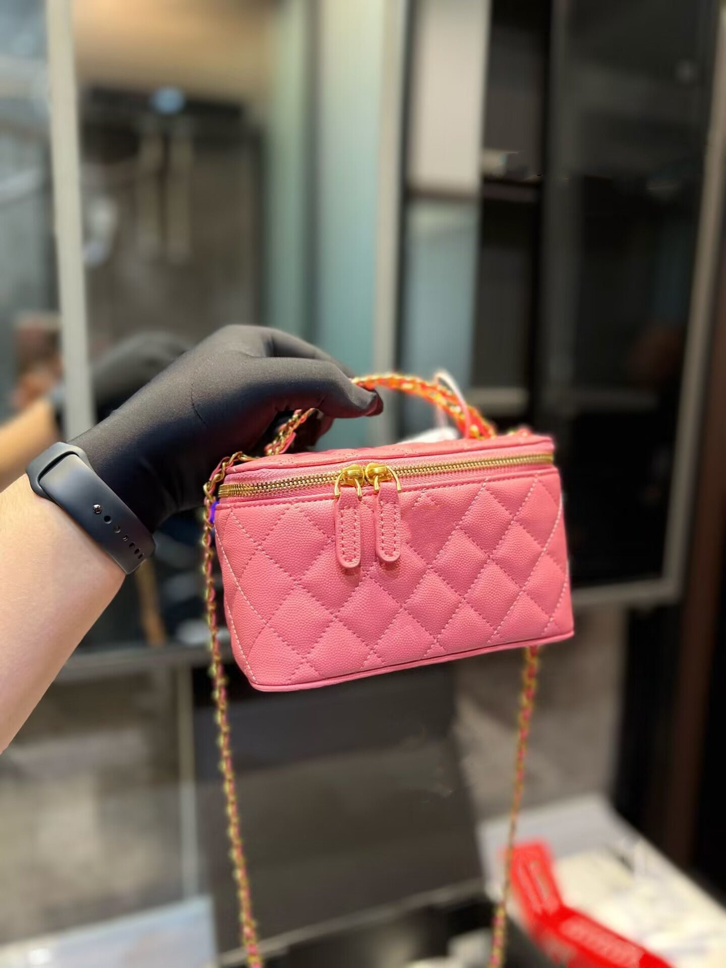 23 Designer bag Metal hollow handle Vanity Box With Chain Bags Mirror Classic Quilted GHW Cosmetic Case 8 colour Shoulder Cosmetic