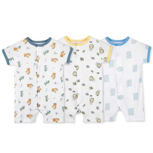 MICHLEY 3pcs Baby Short-Sleeve Rompers Long-Sleeve Jumpsuit Bodysuit Soft White Cartoon Infant Clothes Overalls For Boys GirlsC250110