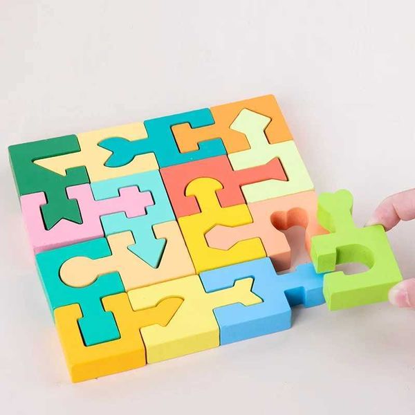 Kids Montessori Toys 3D Wooden Puzzle Shape Matching Assembled Building Blocks Logical Thinking Space Training Educational Toys C250211