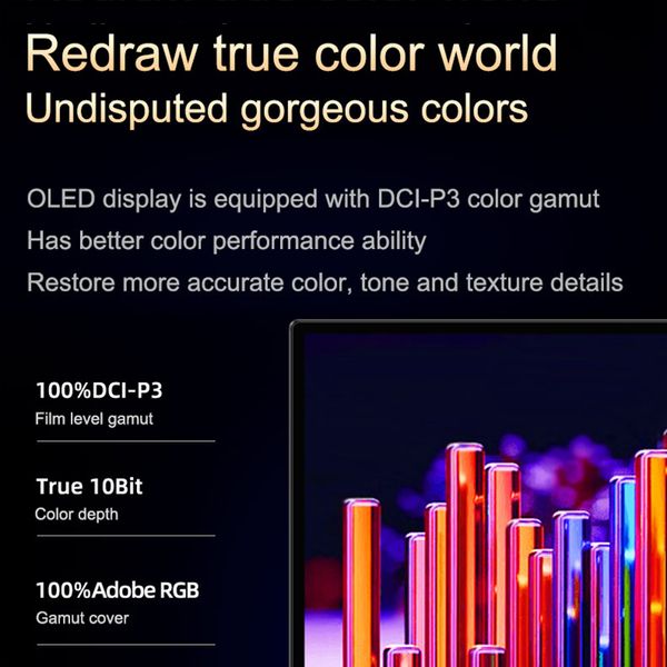 13.3 Inch 60HZ 4K OLED TouchScreen Portable Monitor 3840*2160 550Nits 100000:1 Contrast 1MS Game Display For PC Laptop Phone PS5