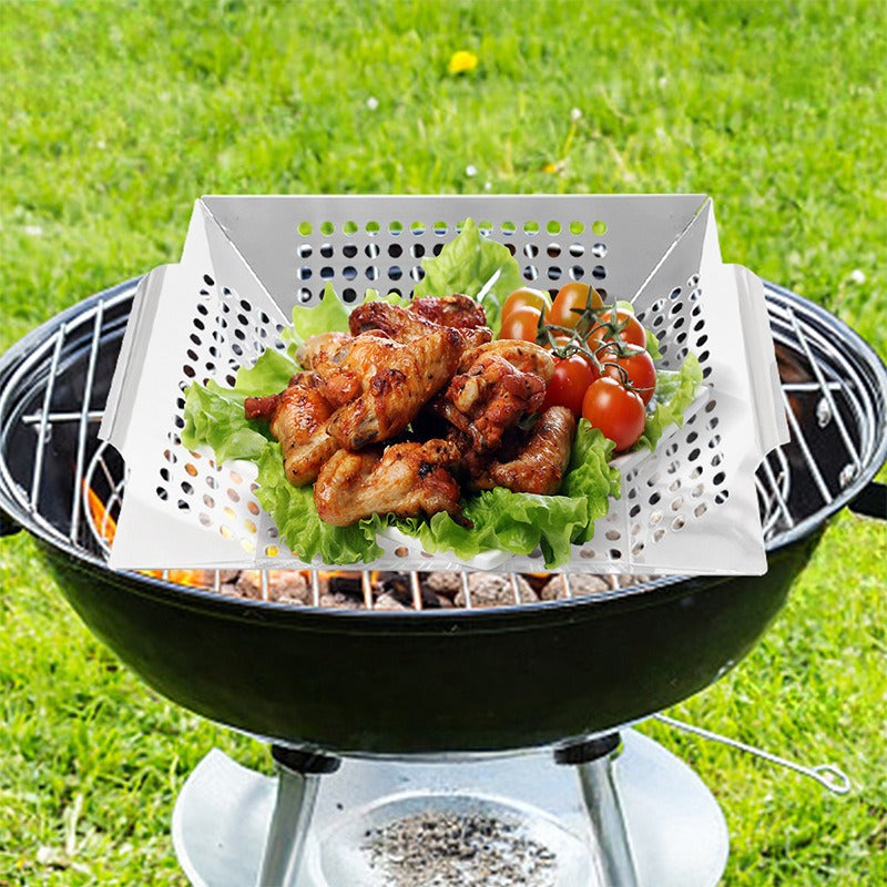 heavy duty stainless steel grill basket for vegetables 2pack bbq grill outdoor cooking fits gas charcoal grills smokers perfect grilling accessories