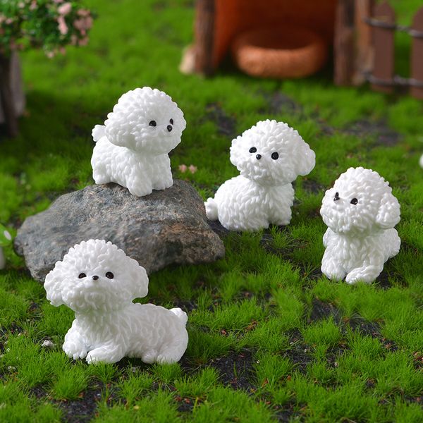 Cute white Bichon Frise miniature landscape potted landscape small ornaments, home decoration, garden decoration