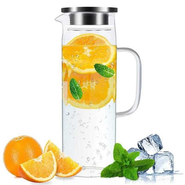 Glass Pitcher with Lid1.5 Litre Glass Jug with Sealed LidBeverage Pitcher for Hot-Cold WaterIced Tea and Juice DrinkXJ241026