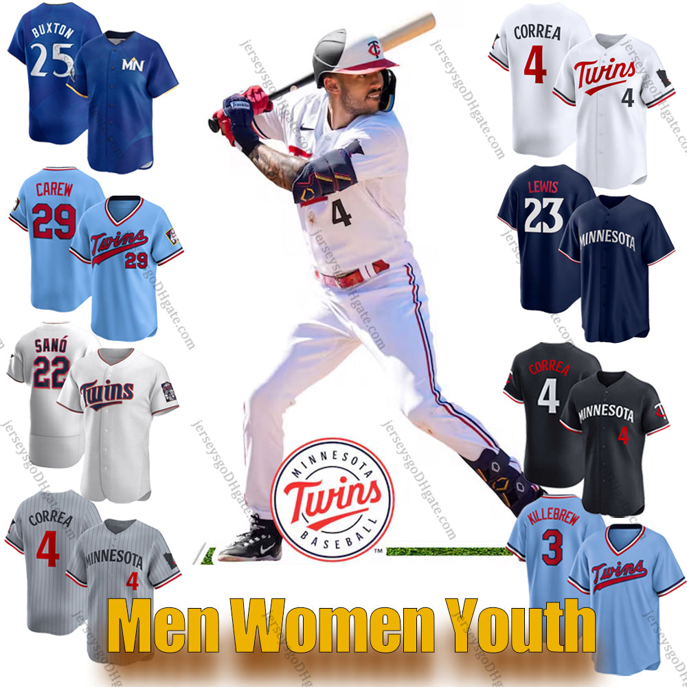 Custom 4 Carlos Correa MinnesotasBaseball Jersey Royce Lewis Max Kepler Byron Buxton Kirby Puckett Harmon Killebrew Joe Ryan Jeffers Jhoan Duran Pab
