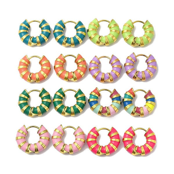 Boucles d'oreilles créoles rondes en émail avec placage ionique (IP)