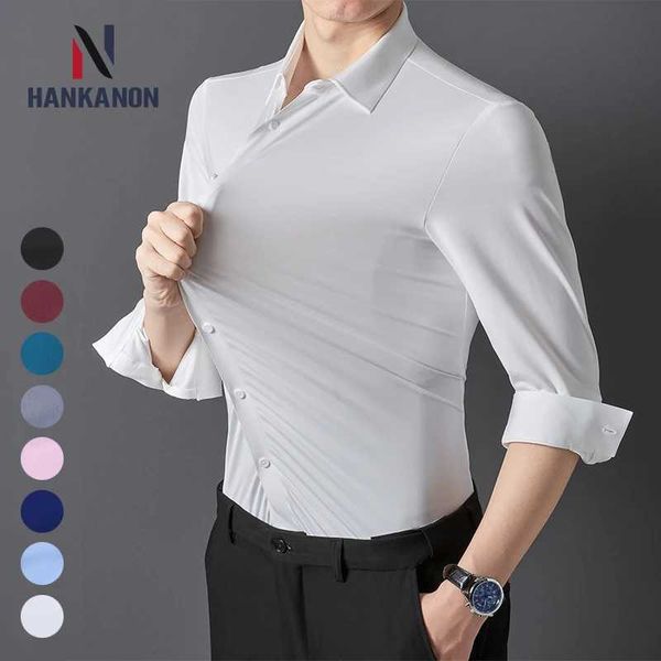 Advanced Mens Super Elastic Shirt - High quality silk business formal long sleeved shirt suitable for social and casual wear M250121