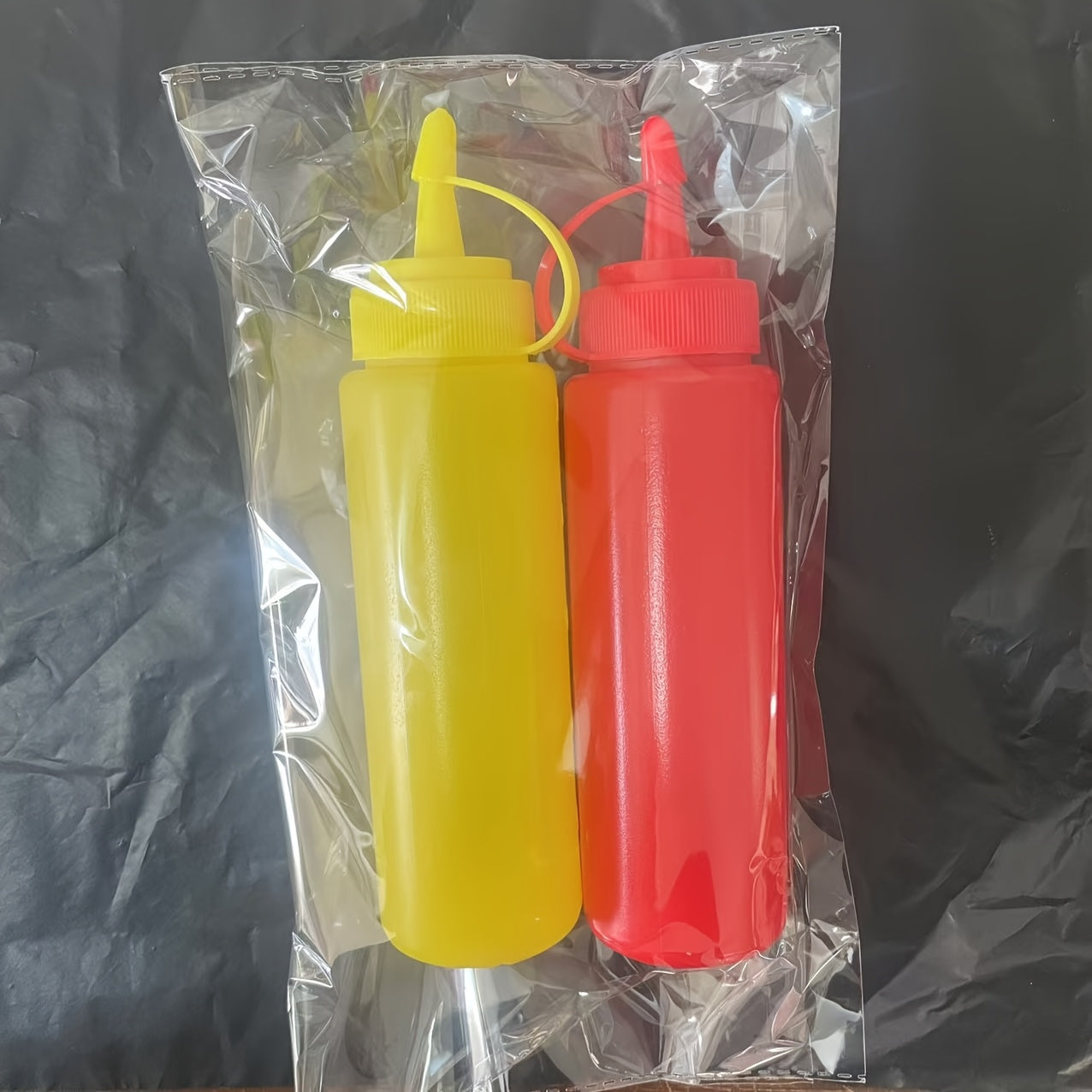 TEMU 2pcs 250ml(yellow+red) Squeeze Condiment Bottles With On Lids Ketchup Mustard Hot Sauces Olive Oil Bottles Kitchen Accessories Kitchen Gadget
