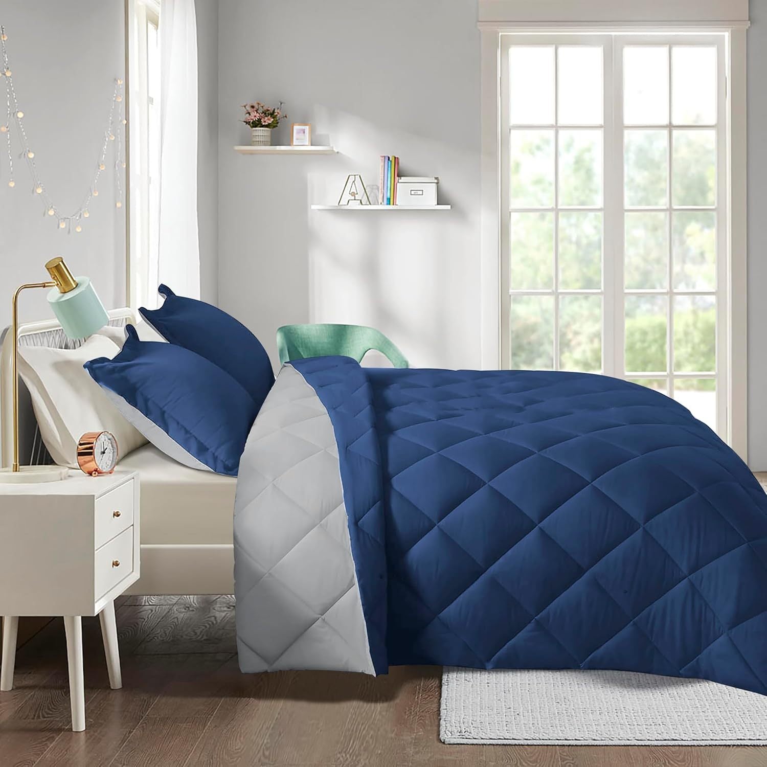 TEMU 3pcs Comforter Set-all Season Reversible Down Alternative Comforter With Pillowcases - Diamond Stitched Blanket - Breathable, Soft, Fluffy