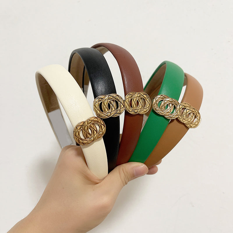5 Style Korean Fashion Headband Candy Color Girl Hair Hoop Vintage Design Hair Band Fashion Versatile leather Hair Clip Spring Family Couple Gifts F