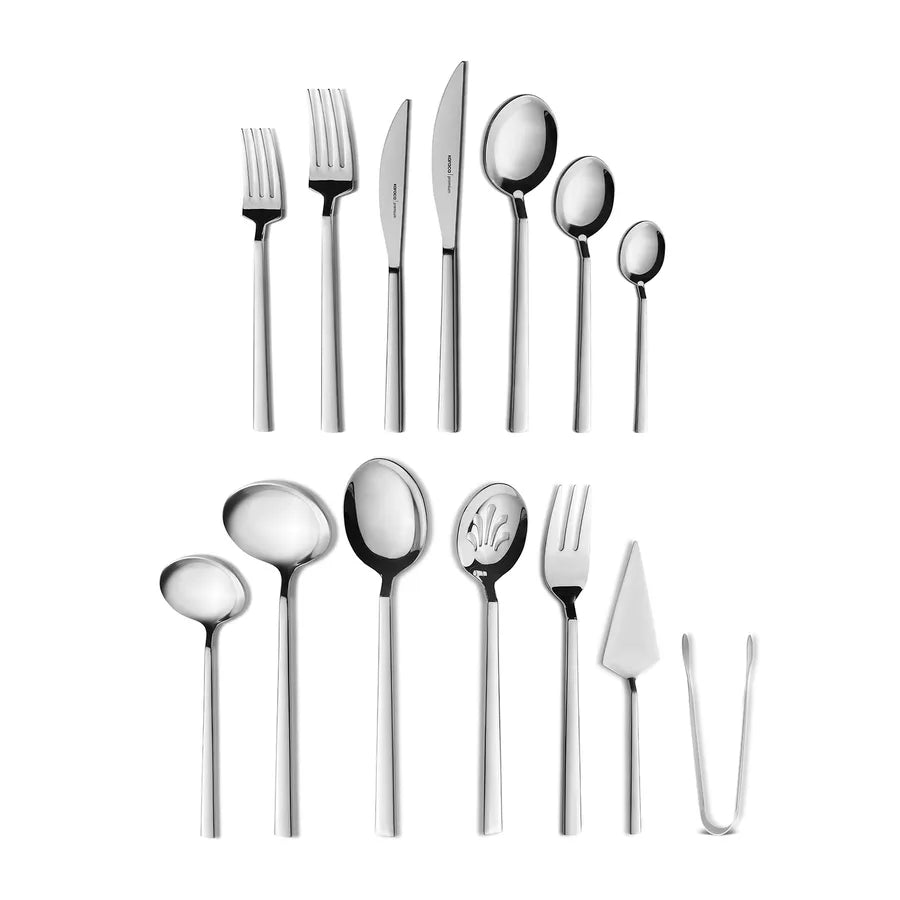 Karaca Carmelo 91-Piece Stainless Steel Cutlery Set with Utensil Set for 12 People, Platinum