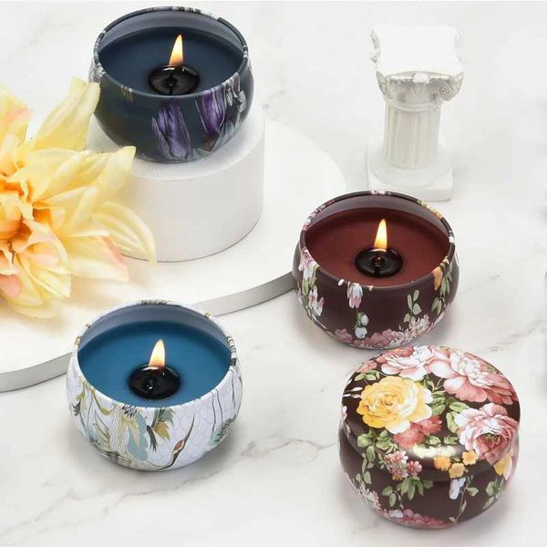 Room Decorative Scented Aromatic Iron Jar Natural Soy Wax Candles Home Fragrance Candle Birthday Gift Christmas Decor Y240815