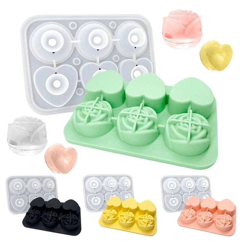 4-6 Cavity Rose Ice Cube Tray Heart Shape Silicone Ice Mold Jelly Pudding Ice Cream Mold Ice Ball Maker For Whiskey Cocktails Soda